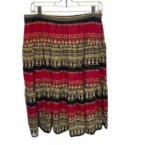 Patchington India style boho tiered skirt red gold women’s size 10 sequins